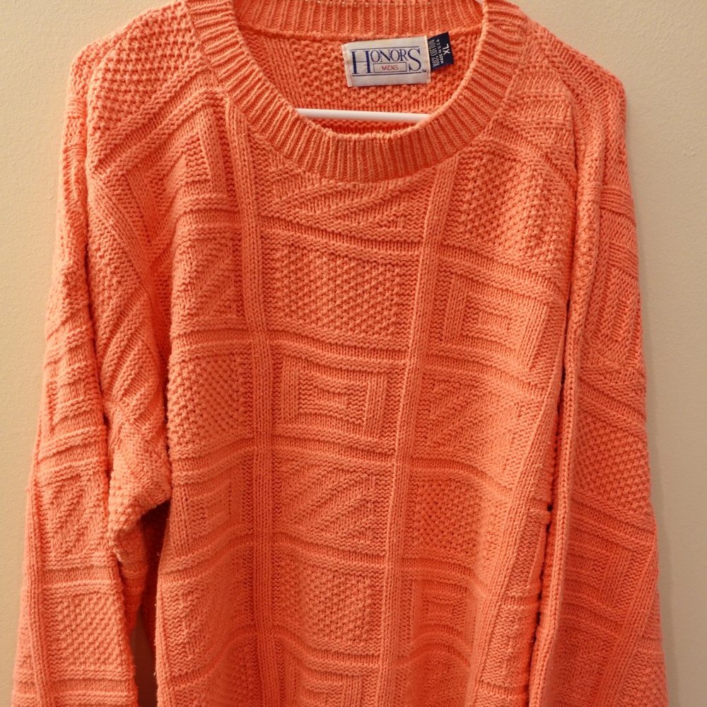100% Cotton Vintage Honors Coral Knit Crewneck Size XL Retro Sweater USA